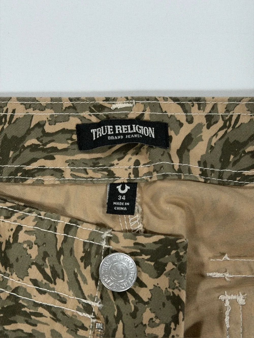 NWT True Religion Mens Size 34x32 Abstract Camo SN Cargo Pants Swirl Green $129